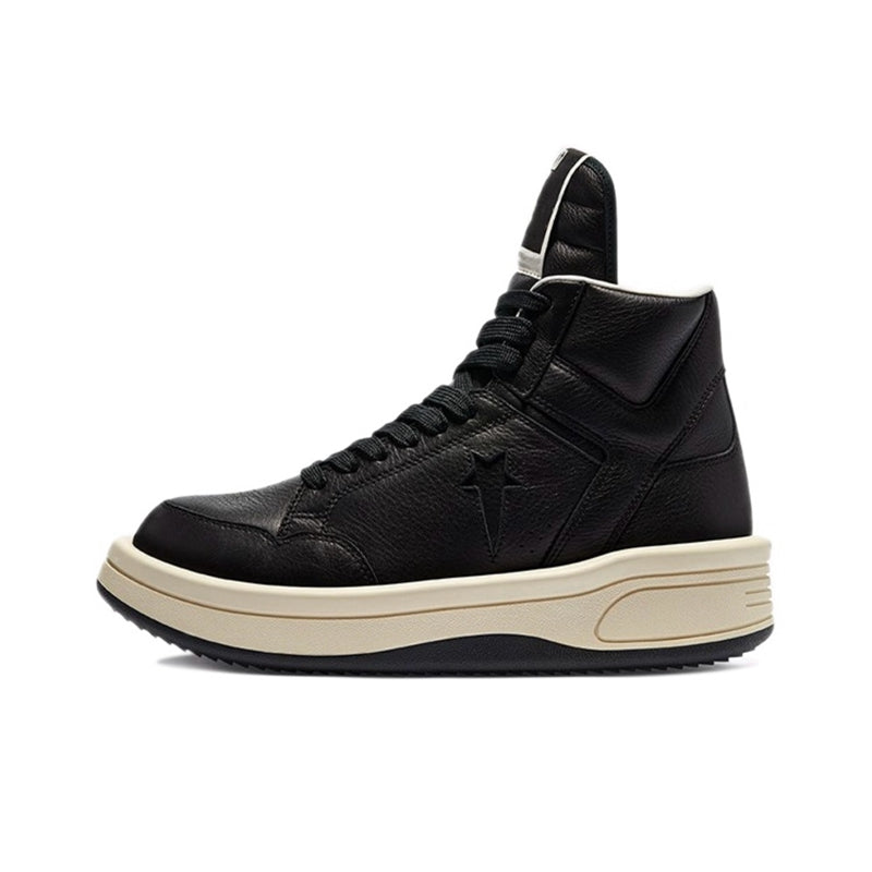 Self-made RO High-Top Leather Sneakers - Rick Owens Round-Toe Lace-Ups