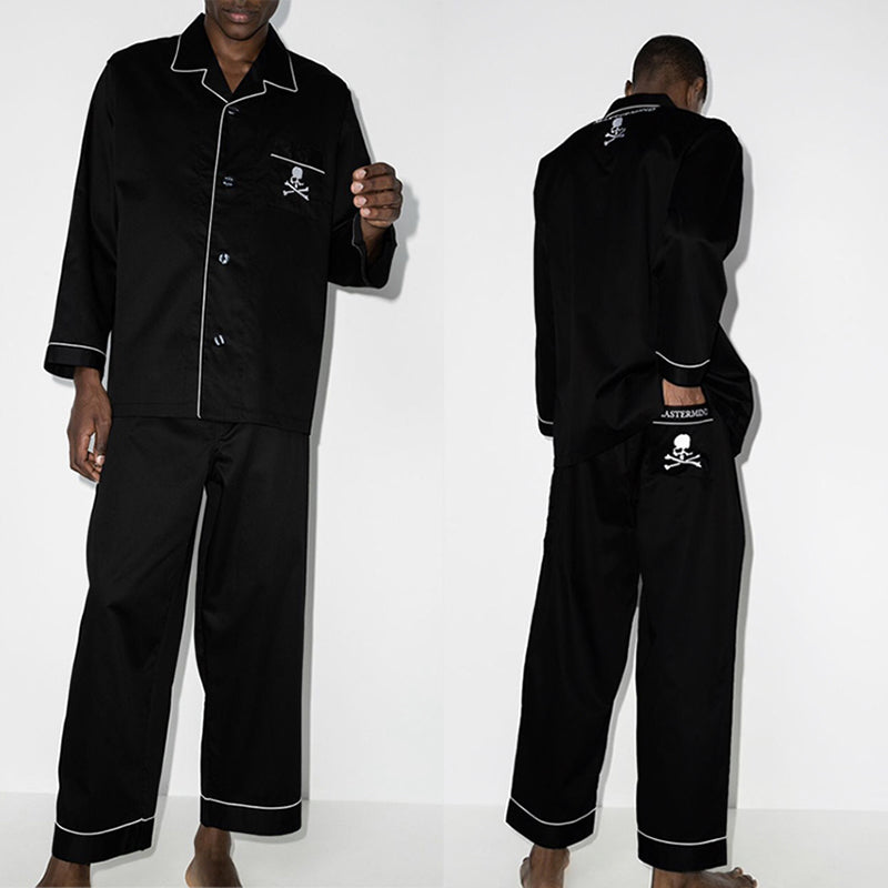 MASTERMIND Ice-Satin Embroidered Skull Pajama Set Couples - MMJ Loungewear