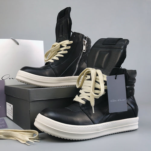 Self-made Rick Owen Reverse Triangle High-Top Leather Shoes Thick SoleSneakers Short Boots