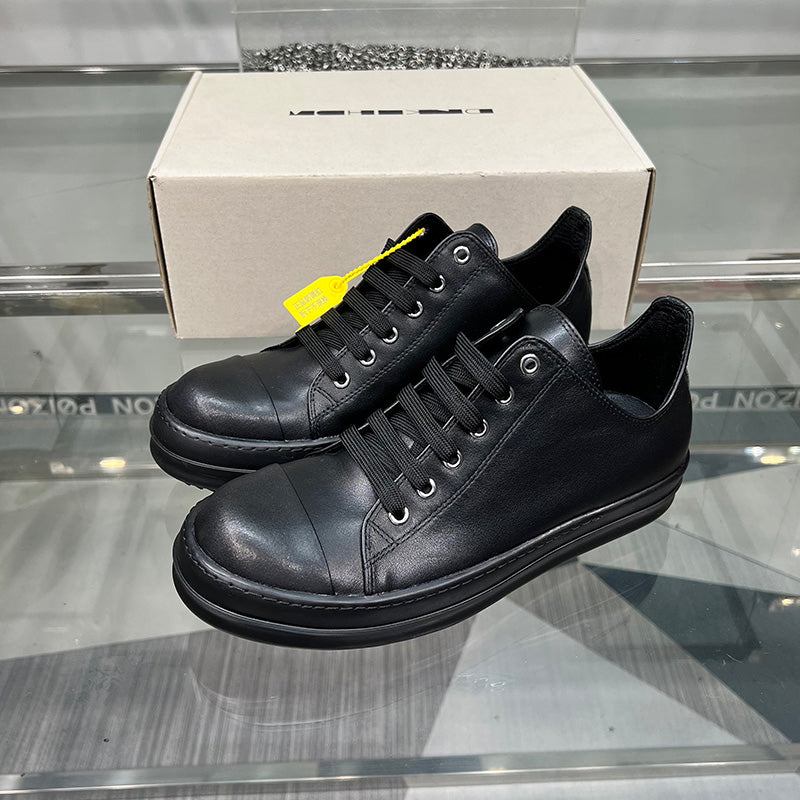 Self-made Rick Owen Low-Top Leather Platform Sneaker RO Dark Elevated Sole Casual Shoes