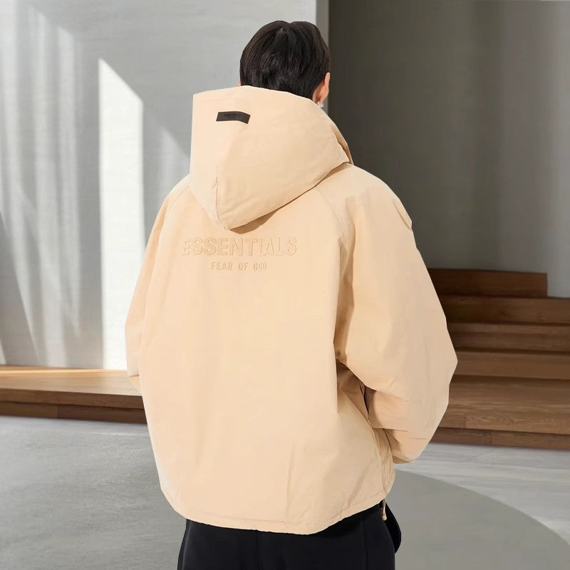 Self-made FOG Essentials Down Jacket Fear of God Zip-Up Hooded Puffer Coat