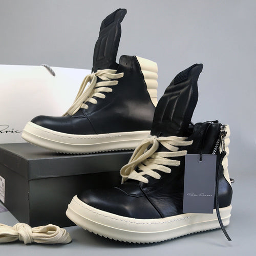 Self-made Rick Owen Reverse Triangle High-Top Leather Shoes Thick SoleSneakers Short Boots