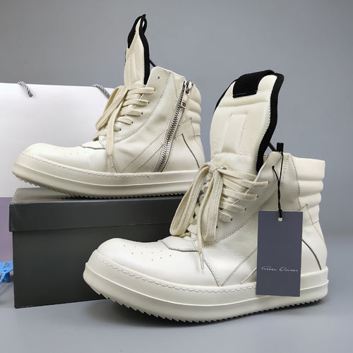 Self-made Rick Owen Reverse Triangle High-Top Leather Shoes Thick SoleSneakers Short Boots