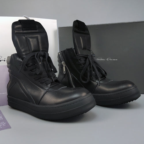 Self-made Rick Owen Reverse Triangle High-Top Leather Shoes Thick SoleSneakers Short Boots