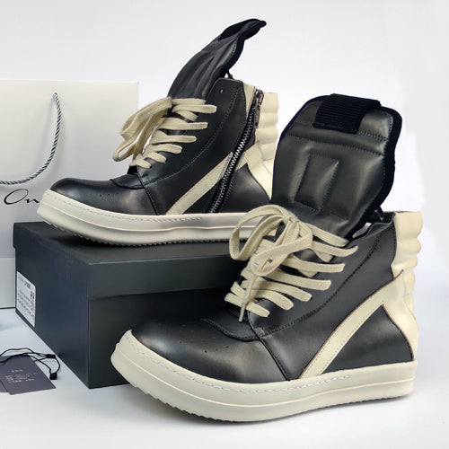 Self-made Rick Owen Reverse Triangle High-Top Leather Shoes Thick SoleSneakers Short Boots