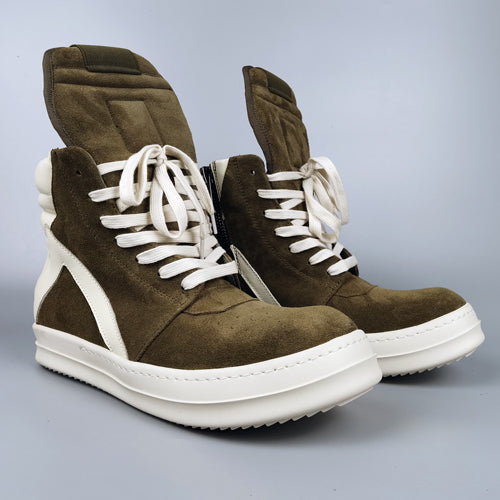 Self-made Rick Owen Reverse Triangle High-Top Leather Shoes Thick SoleSneakers Short Boots