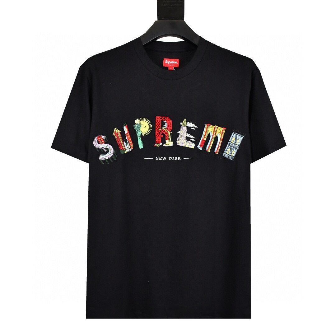 24SS Supreme Short-Sleeve T-shirt Retro Unisex 280g Pure Cotton Small Collar