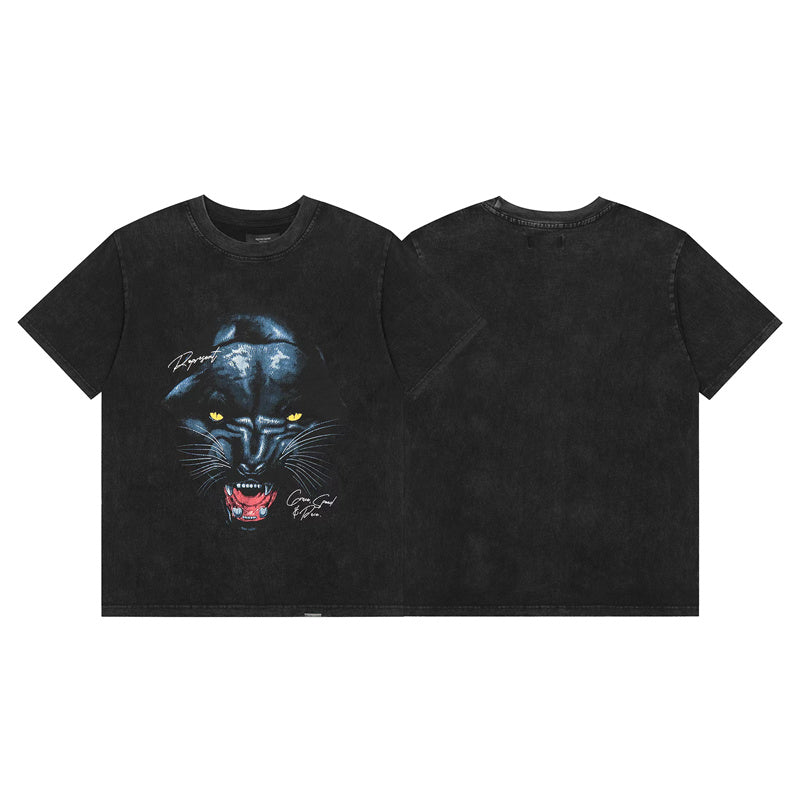 Self-made REPRESENT Washed Distressed Doberman Shark Short-Sleeve T-Shirt FOG