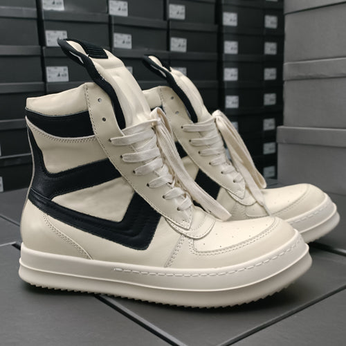 Self-made Rick Owen Reverse Triangle High-Top Leather Shoes Thick SoleSneakers Short Boots