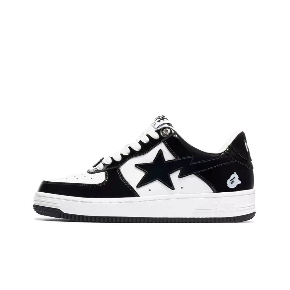 Self-Made BAPESTA Classic Patent Leather Sneaker Low-Top Casual Skateboard Shoes