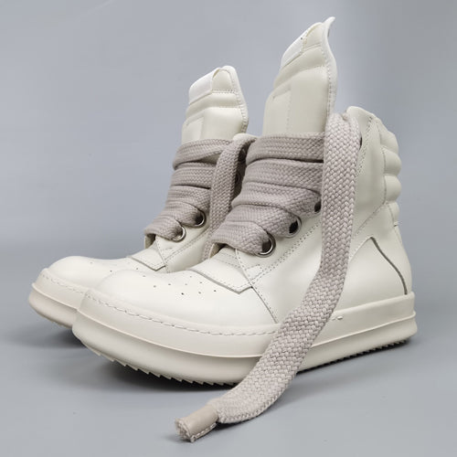 Self-made Rick Owen Reverse Triangle High-Top Leather Shoes Thick SoleSneakers Short Boots