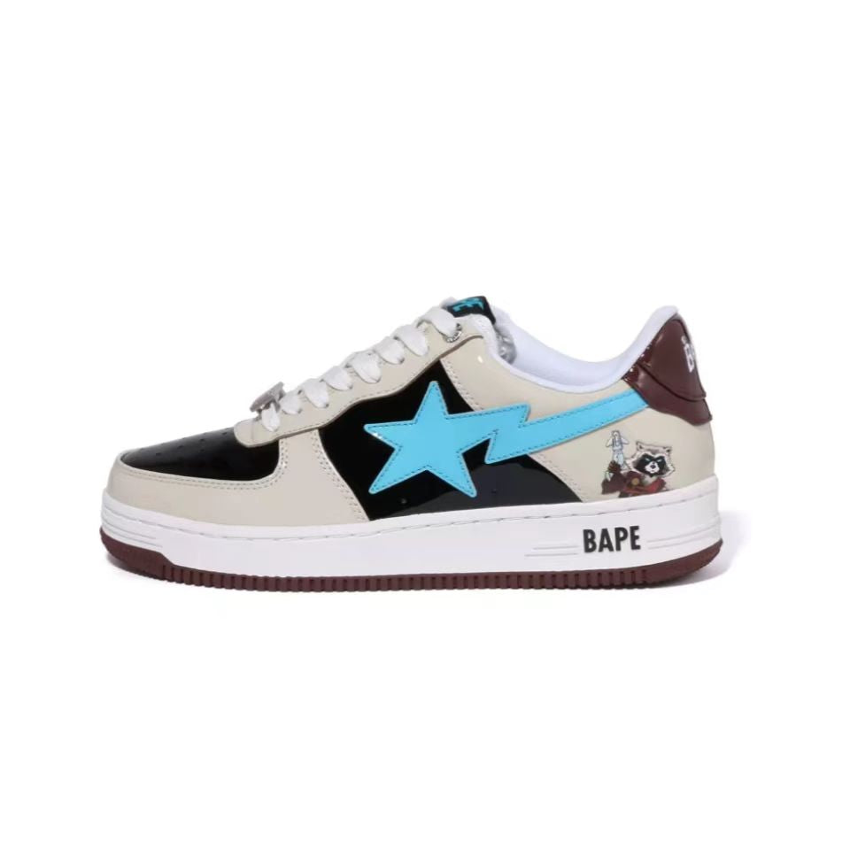 Self-Made BAPESTA Classic Patent Leather Sneaker Low-Top Casual Skateboard Shoes