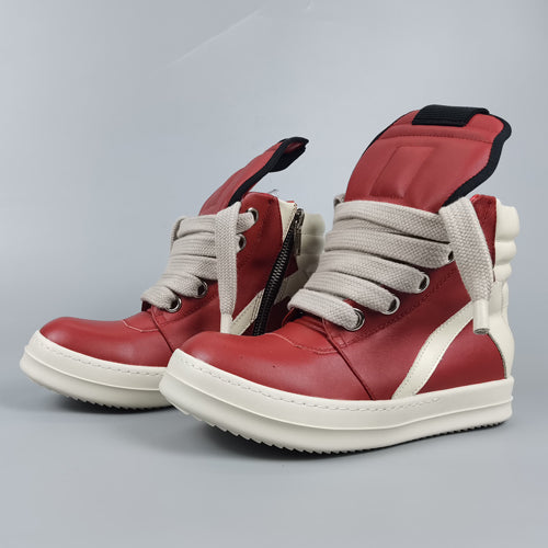 Self-made Rick Owen Reverse Triangle High-Top Leather Shoes Thick SoleSneakers Short Boots