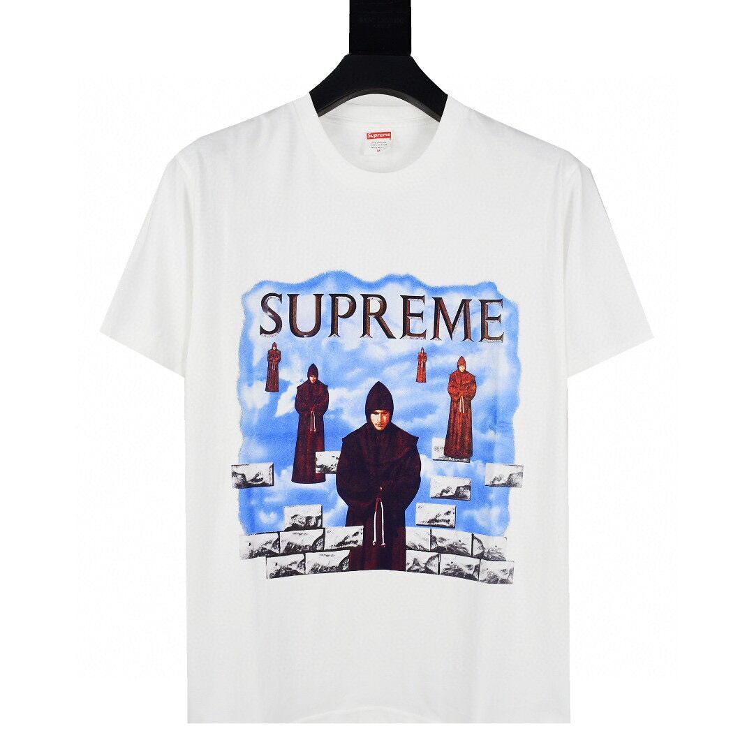 24SS Supreme Short-Sleeve T-shirt Retro Unisex 280g Pure Cotton Small Collar