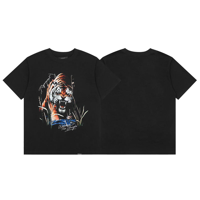 Self-made REPRESENT Washed Distressed Doberman Shark Short-Sleeve T-Shirt FOG