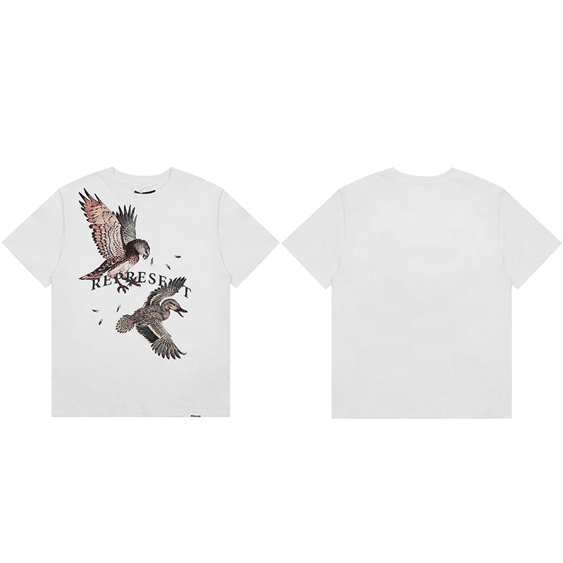 Self-made REPRESENT Washed Distressed Doberman Shark Short-Sleeve T-Shirt FOG