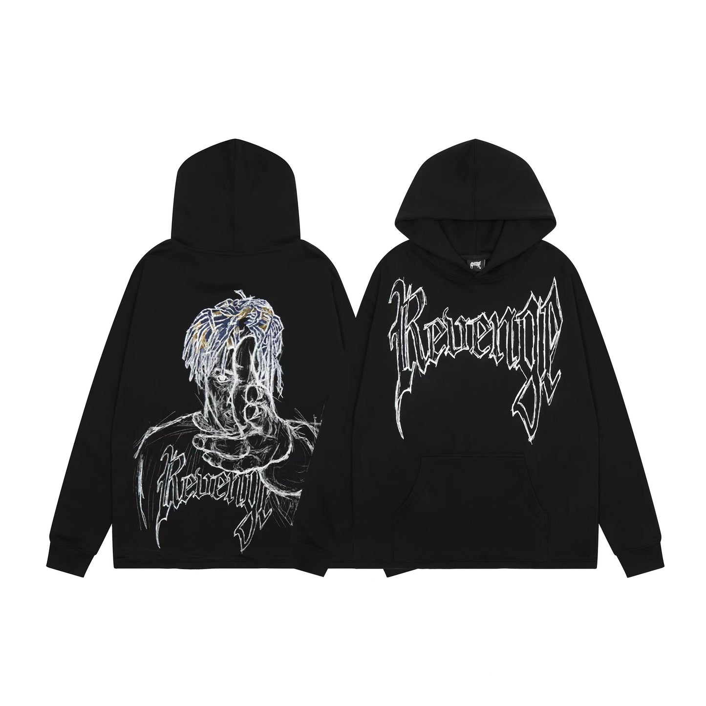 Revenge Embroidered XXX Dragon Bone Halloween Smoky Graffiti High-Street Hoodie