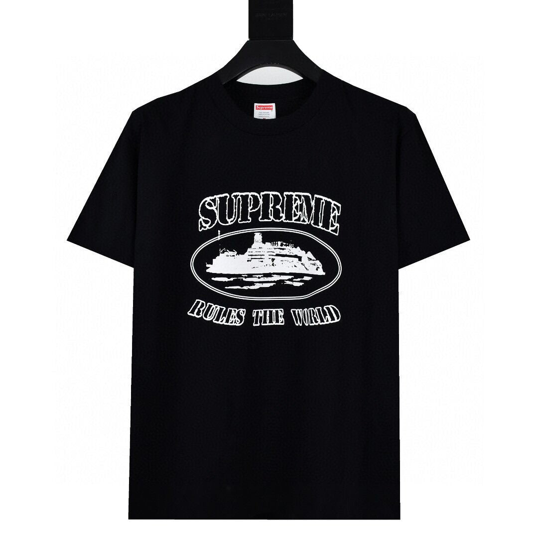 24SS Supreme Short-Sleeve T-shirt Retro Unisex 280g Pure Cotton Small Collar