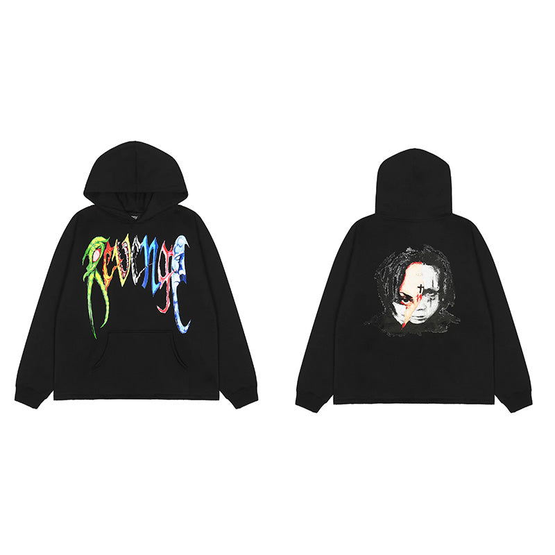 Revenge Embroidered XXX Dragon Bone Halloween Smoky Graffiti High-Street Hoodie