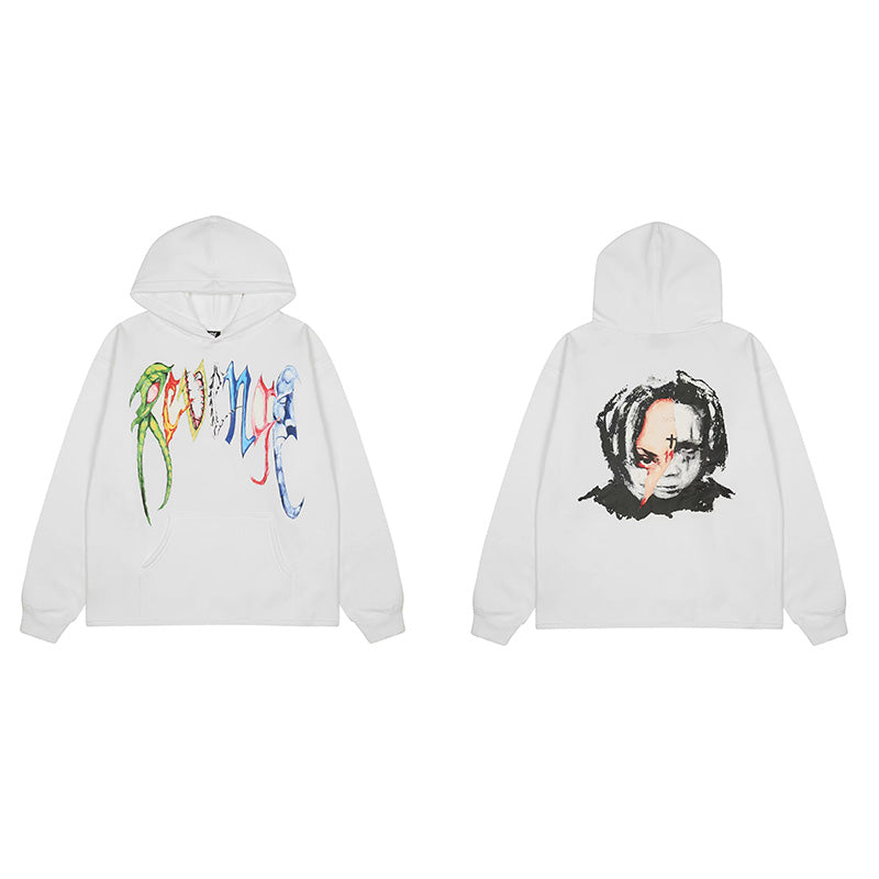 Revenge Embroidered XXX Dragon Bone Halloween Smoky Graffiti High-Street Hoodie