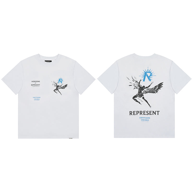 Self-made REPRESENT Washed Distressed Doberman Shark Short-Sleeve T-Shirt FOG